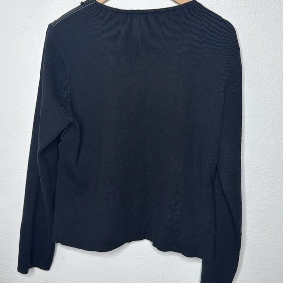 Escapade large black leather & knit zipper cardigan with embellishments - Picture 2 of 4